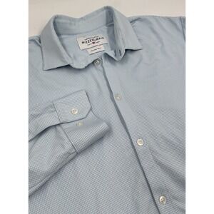 Mizzen + Main Men's‎ XXL Trim Fit Blue White Checkered Nylon Dress Shirt